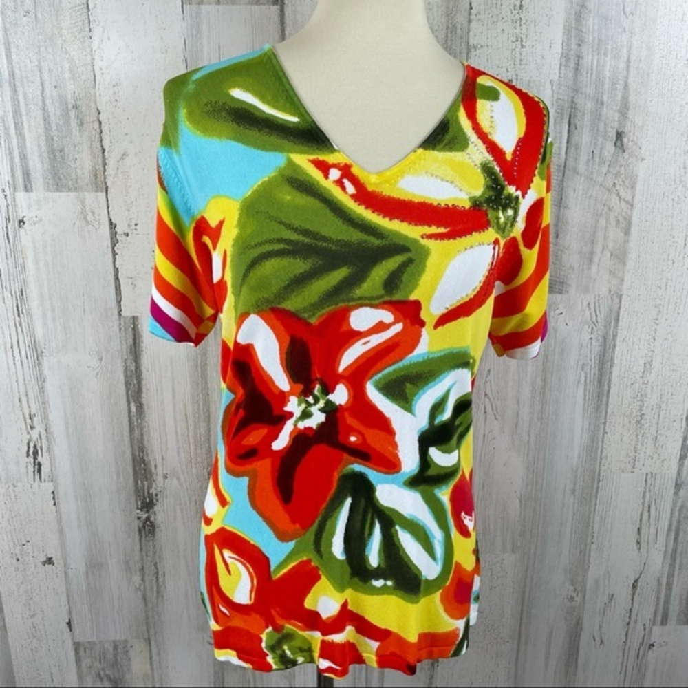 Peck & Peck‎ Women's Orange Abstract Floral Blouse